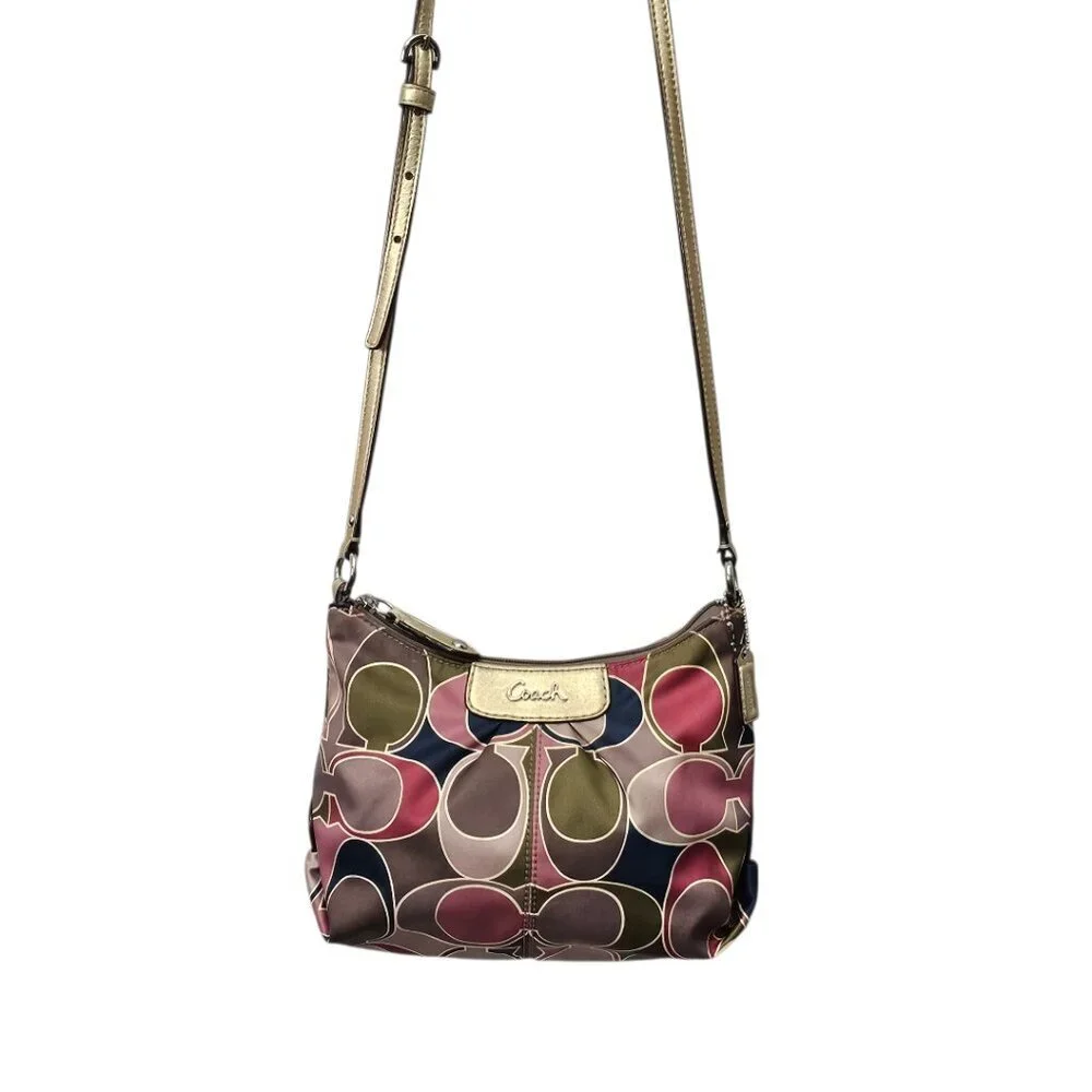 Coach Ashley Scarf Print Y2K Sateen Leather Trim Crossbody Shoulder Bag COA